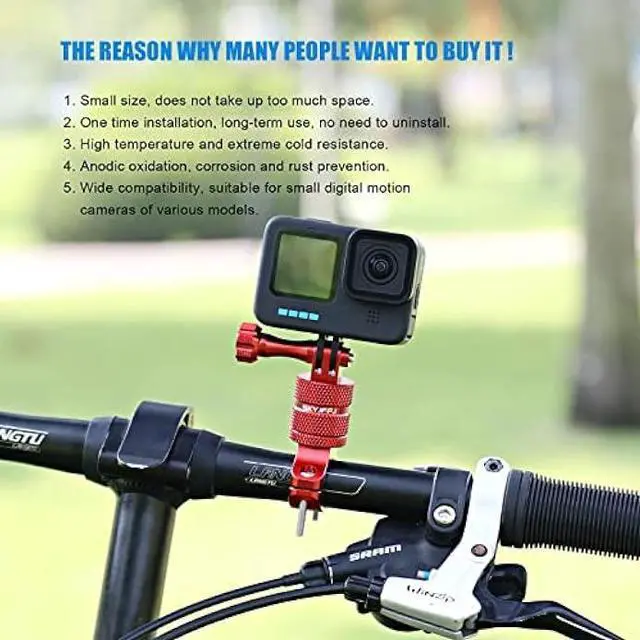 Alt view image 7 of 7 - Mountain Bike Camera Handlebar Mount for GoPro Hero 8/9/10/11/12,360 Degree Rotation Aluminum Motorcycle Bicycle Rack Mount Holder for DJI Osmo Action,AKASO/YI & Action Camera AccessoriesRed