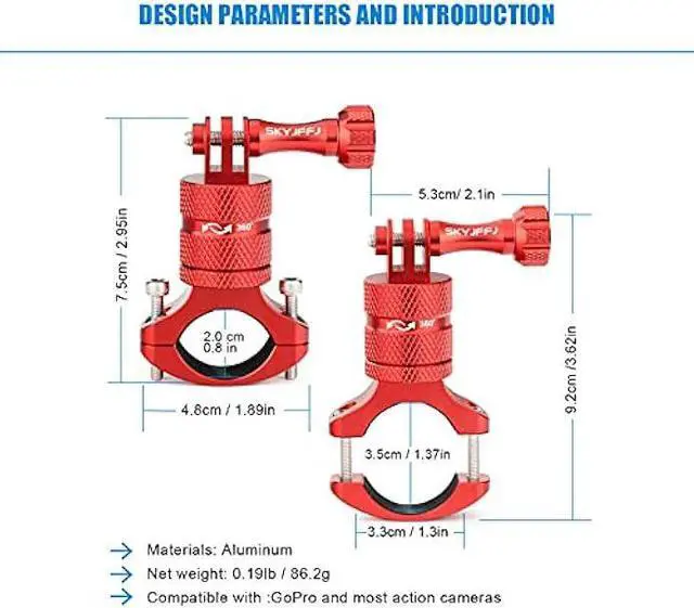 Alt view image 3 of 7 - Mountain Bike Camera Handlebar Mount for GoPro Hero 8/9/10/11/12,360 Degree Rotation Aluminum Motorcycle Bicycle Rack Mount Holder for DJI Osmo Action,AKASO/YI & Action Camera AccessoriesRed