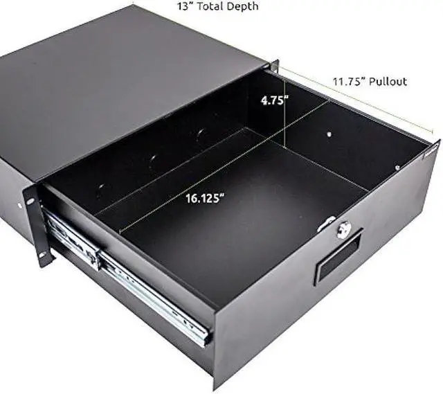 Alt view image 2 of 5 - Navepoint Rack Mount Drawer for 19-Inch Server Cabinet Case Or DJ with Lock and Key 3U Black