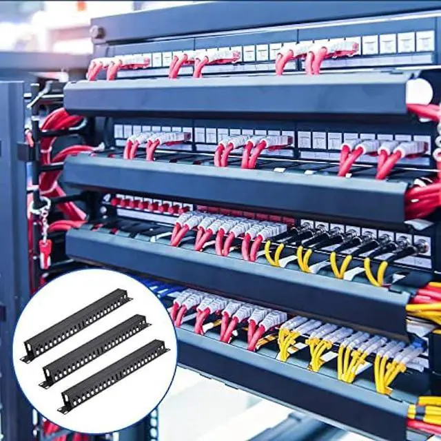 Alt view image 2 of 5 - 4 Pack 1U 19 Inch Cable Manager 24 Slot Horizontal Rack Mount Wire Management Server Rack Cable Management Metal Finger Duct Wire Organizer with Cover and Mounting Screws for Network Cabinet, Black