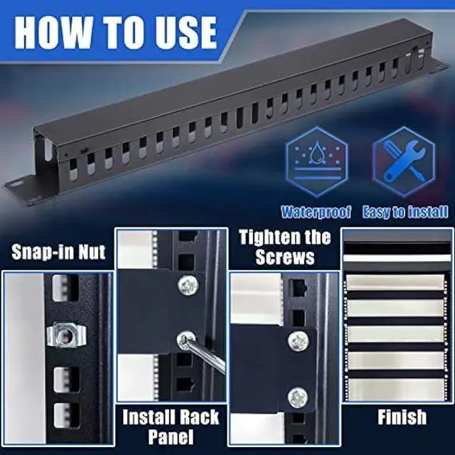 Alt view image 4 of 5 - 4 Pack 1U 19 Inch Cable Manager 24 Slot Horizontal Rack Mount Wire Management Server Rack Cable Management Metal Finger Duct Wire Organizer with Cover and Mounting Screws for Network Cabinet, Black