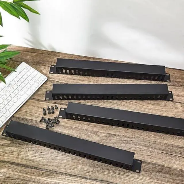 Alt view image 5 of 5 - 4 Pack 1U 19 Inch Cable Manager 24 Slot Horizontal Rack Mount Wire Management Server Rack Cable Management Metal Finger Duct Wire Organizer with Cover and Mounting Screws for Network Cabinet, Black