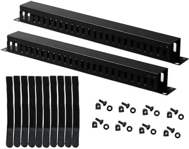 Main image of 2-Pack 19 Inch 1U Cable Management Horizontal Cable Rack Mount Manager with mounting Screws for Service Rack Cabinet 24 Slot with Cover