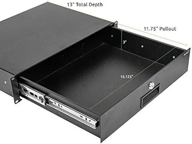 Alt view image 2 of 5 - Navepoint Rack Mount Drawer for 19-Inch Server Cabinet Case Or DJ with Lock and Key 2U Black