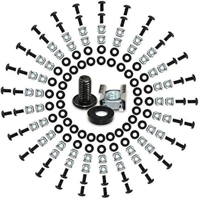 Main image of M6, 16mm Industrial Strength 60 Pack of Cage Nuts, Screws and Washers for Rack Mount Server Cabinet, Shelves, Routers and More Zinc Plated and Rust Free