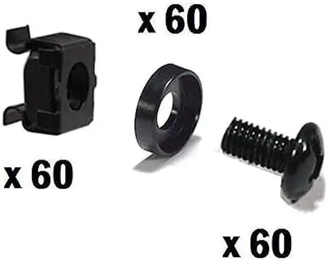 Alt view image 2 of 5 - M6, 16mm Industrial Strength 60 Pack of Cage Nuts, Screws and Washers for Rack Mount Server Cabinet, Shelves, Routers and More Zinc Plated and Rust Free