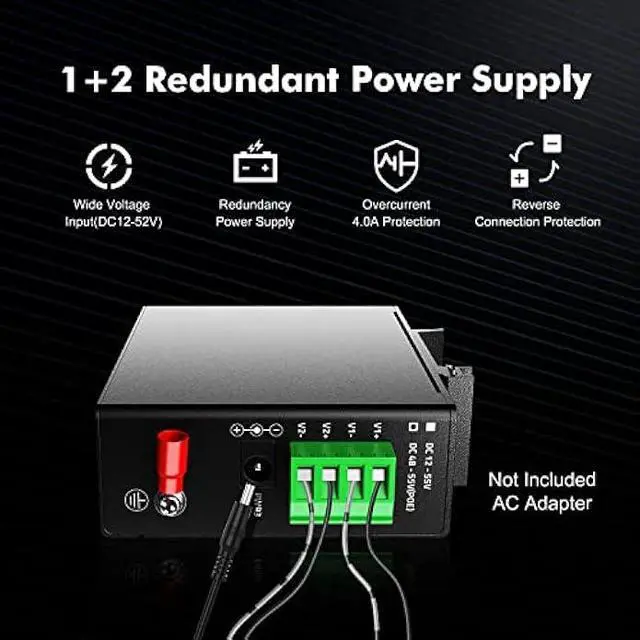 Alt view image 6 of 6 - MokerLink 5 Port PoE+ Industrial Din Rail Switch, 4 Ports PoE+ IEEE802.3af/at, 1 Uplink, 10/100Mbps Fast Ethernet, DIN-Rail & Wall Mount Included
