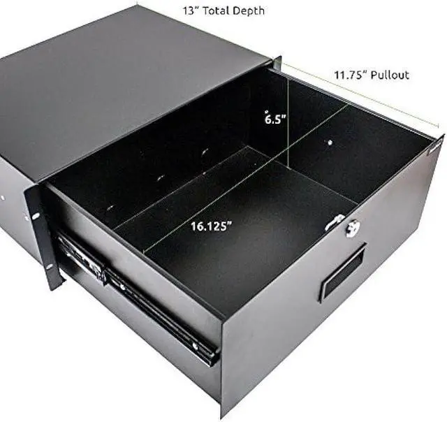 Alt view image 2 of 5 - Navepoint Rack Mount Drawer for 19-Inch Server Cabinet Case Or DJ with Lock and Key 4U Black