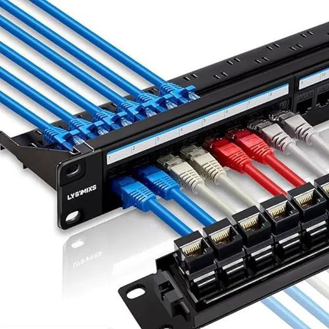 Main image of 24 Port RJ45 Patch Panel Cat6 Feed Through, Coupler Network Panel 19 Inch, Inline Keystone Ethernet Patch Panel with Back Bar
