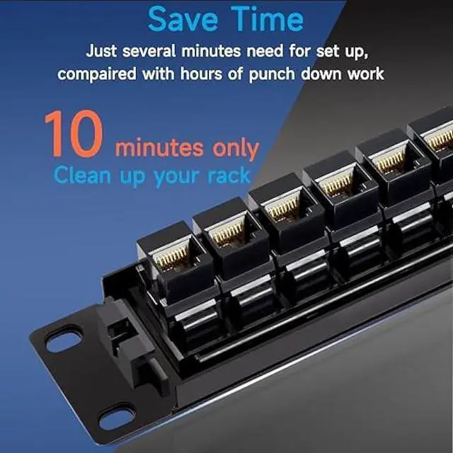 Alt view image 4 of 6 - 24 Port RJ45 Patch Panel Cat6 Feed Through, Coupler Network Panel 19 Inch, Inline Keystone Ethernet Patch Panel with Back Bar