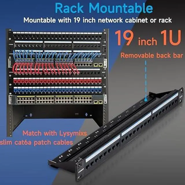 Alt view image 6 of 6 - 24 Port RJ45 Patch Panel Cat6 Feed Through, Coupler Network Panel 19 Inch, Inline Keystone Ethernet Patch Panel with Back Bar