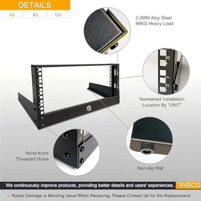 Alt view image 2 of 7 - RIVECO 4U Network Rack Desktop 19 Inch 2 Post Open Frame Shelf with Reinforced Beam, Free Standing Tabletop Racks for IT Server Sound AV Equipment