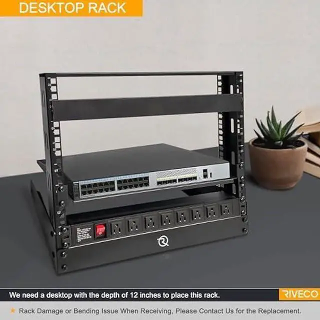 Alt view image 4 of 5 - RIVECO 8U Desktop Rack for Network & Audio, 19 Inch 2 Post Open Frame Cabinet with Reinforced Beam, Free Standing Tabletop Racks for IT Server Music Recording Studio AV Equipment