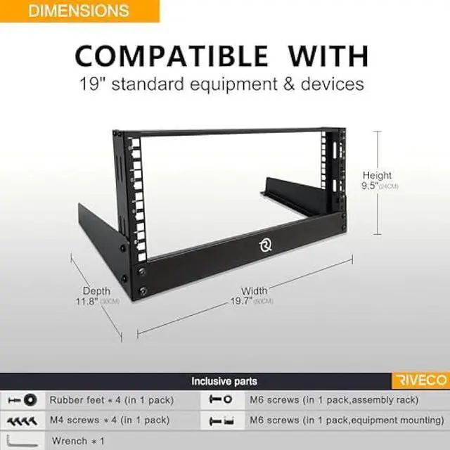 Alt view image 3 of 7 - RIVECO 4U Network Rack Desktop 19 Inch 2 Post Open Frame Shelf with Reinforced Beam, Free Standing Tabletop Racks for IT Server Sound AV Equipment