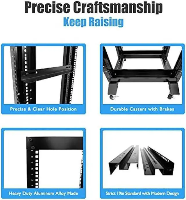 Alt view image 4 of 6 - RAISING ELECTRONICS 27U 4 Post Open Frame Network Server Rack 19inch Width 600mm deep with 3 Pairs of L Rail