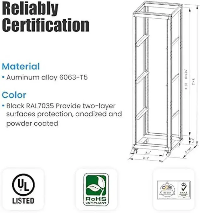 Alt view image 3 of 6 - RAISING ELECTRONICS 27U 4 Post Open Frame Network Server Rack 19inch Width 600mm deep with 3 Pairs of L Rail