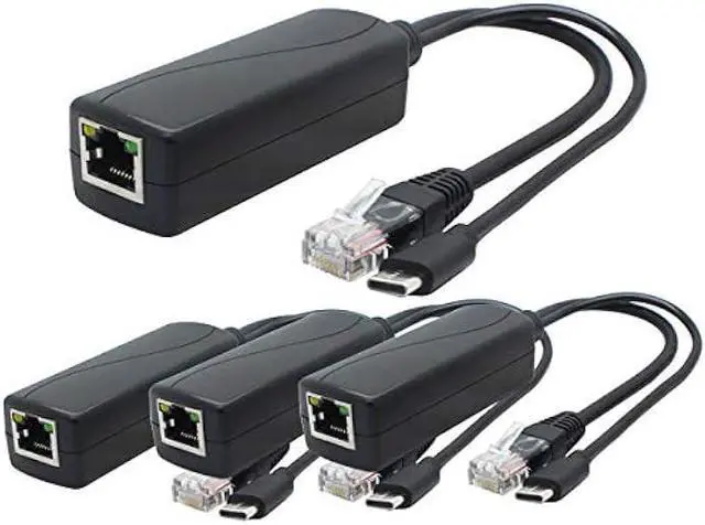 Main image of ANVISION 4-Pack 5V Gigabit PoE Splitter, USB Type C, 48V to 5V 2.4A Adaper, IEEE 802.3af Compliant