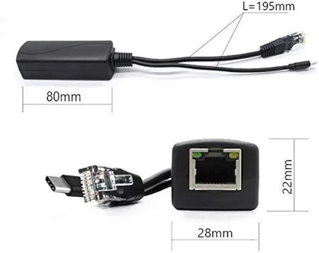 Alt view image 3 of 5 - ANVISION 4-Pack 5V Gigabit PoE Splitter, USB Type C, 48V to 5V 2.4A Adaper, IEEE 802.3af Compliant