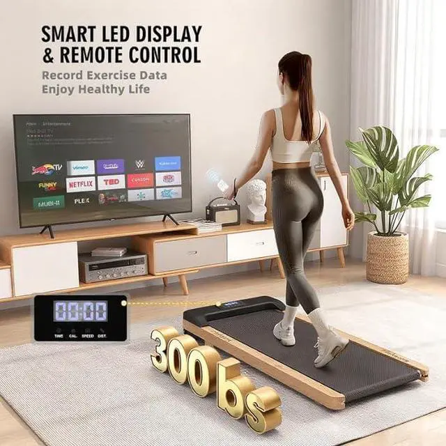 Alt view image 3 of 5 - Maksone Portable Walking Pad with Remote Control,Wooden Office Treadmill for Home&WorkLED Dispaly Under Desk Treadmill