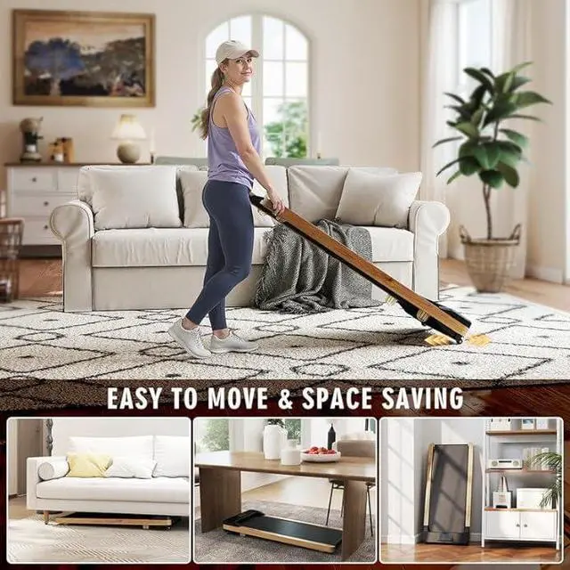 Alt view image 5 of 5 - Maksone Portable Walking Pad with Remote Control,Wooden Office Treadmill for Home&WorkLED Dispaly Under Desk Treadmill