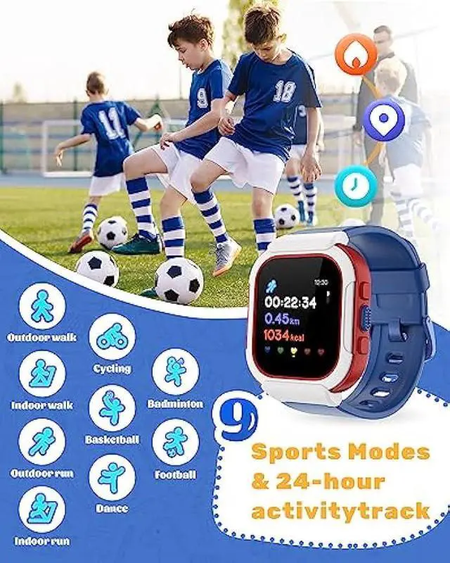 Alt view image 2 of 5 - Smart Watch for Kids Girls Boys, Kids Watch Fitness Tracker Watch with Pedometer Heart Rate Monitor Sleep Tracker Alarm Clocks Puzzle Games Calculator IP68 Waterproof, Kids Gift Blue
