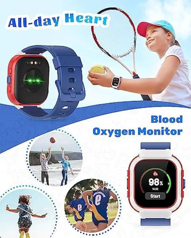 Alt view image 3 of 5 - Smart Watch for Kids Girls Boys, Kids Watch Fitness Tracker Watch with Pedometer Heart Rate Monitor Sleep Tracker Alarm Clocks Puzzle Games Calculator IP68 Waterproof, Kids Gift Blue