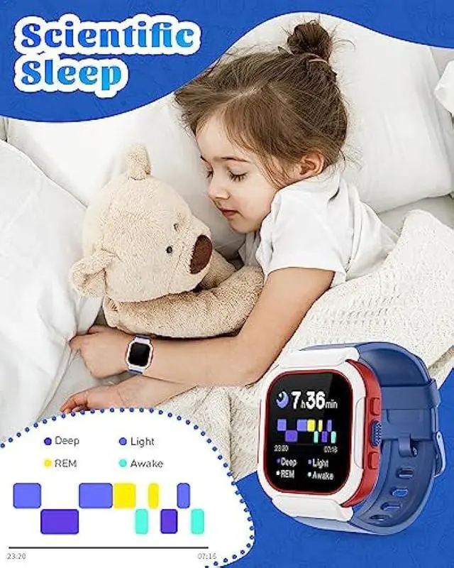 Alt view image 4 of 5 - Smart Watch for Kids Girls Boys, Kids Watch Fitness Tracker Watch with Pedometer Heart Rate Monitor Sleep Tracker Alarm Clocks Puzzle Games Calculator IP68 Waterproof, Kids Gift Blue
