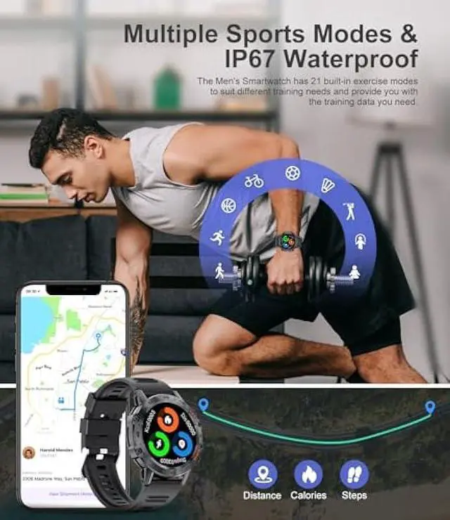 Alt view image 3 of 5 - Military Smart Watch for Men(Answer/Dial Calls),100 Sports Modes, 5ATM Waterproof Fitness Watch with Heart Rate/SpO2/Blood Pressure for Android and iOS,1.39''HD DIY Screen Smartwatch Black