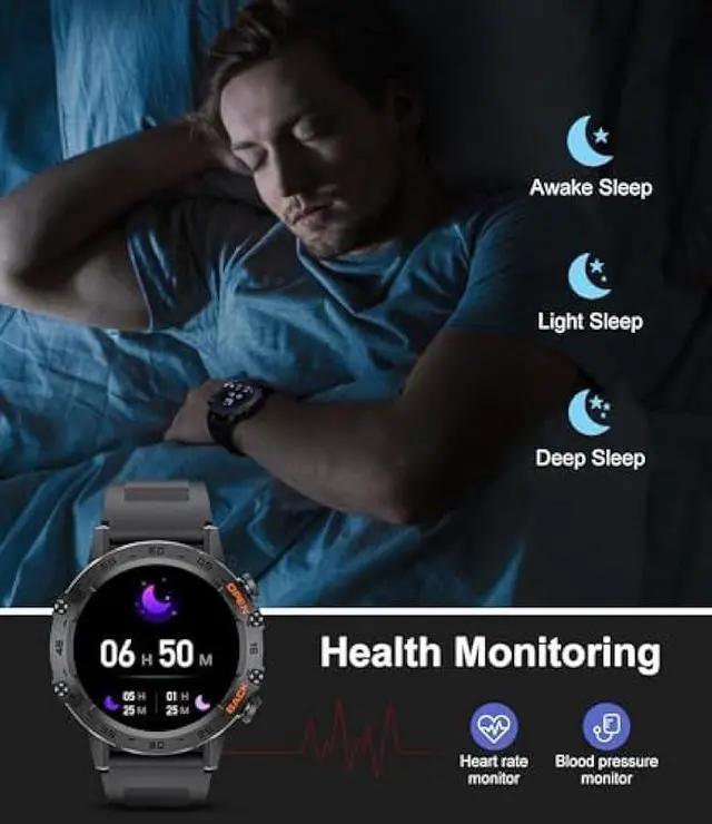Alt view image 5 of 5 - Military Smart Watch for Men(Answer/Dial Calls),100 Sports Modes, 5ATM Waterproof Fitness Watch with Heart Rate/SpO2/Blood Pressure for Android and iOS,1.39''HD DIY Screen Smartwatch Black