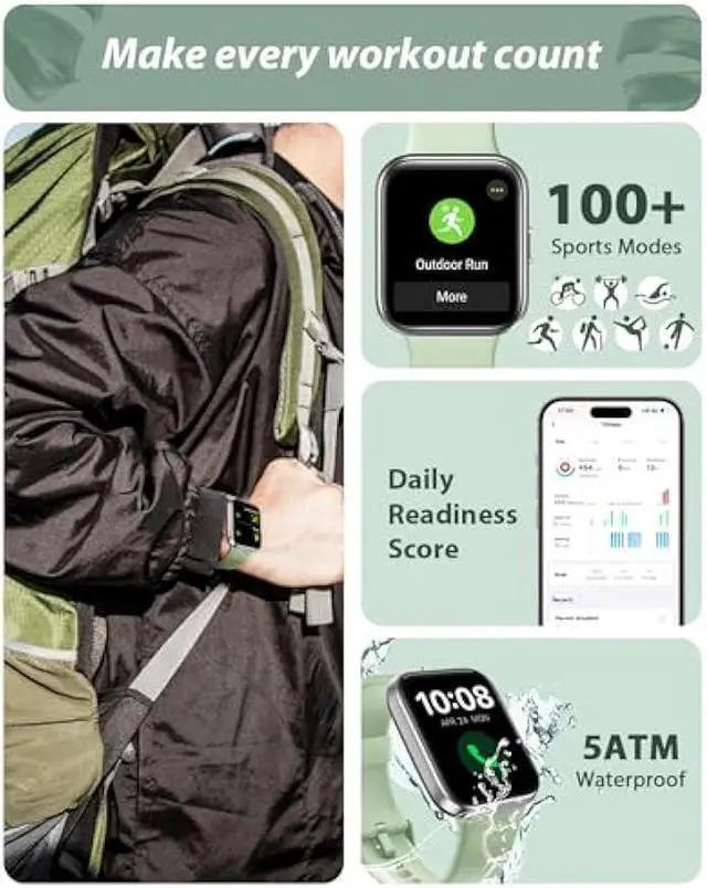 Alt view image 4 of 6 - Smart Watch for Men Women(Call Receive/Dial), Alexa Built-in, 1.8 Touch Screen Fitness Tracker with Heart Rate Sleep Tracking, 100 Sports Modes, 5ATM Waterproof Smartwatch for Android iPhone