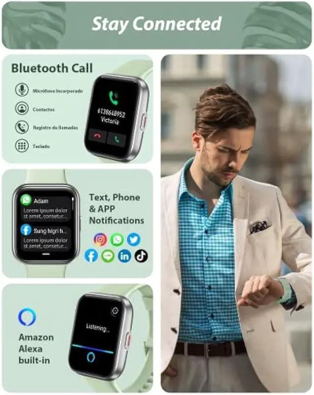 Alt view image 2 of 6 - Smart Watch for Men Women(Call Receive/Dial), Alexa Built-in, 1.8 Touch Screen Fitness Tracker with Heart Rate Sleep Tracking, 100 Sports Modes, 5ATM Waterproof Smartwatch for Android iPhone