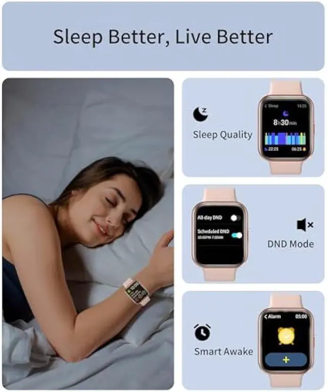 Alt view image 4 of 5 - RERE ASW2 Smart Watch (Answer/Make Call), Alexa Built-in, 1.69 Fitness Tracker with 60 Sports Mode, Heart Rate, Blood Oxygen, Sleep Monitor, Fit for Android and iPhone, IP68 Waterproof, Pink