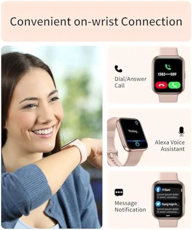 Alt view image 2 of 5 - RERE ASW2 Smart Watch (Answer/Make Call), Alexa Built-in, 1.69 Fitness Tracker with 60 Sports Mode, Heart Rate, Blood Oxygen, Sleep Monitor, Fit for Android and iPhone, IP68 Waterproof, Pink