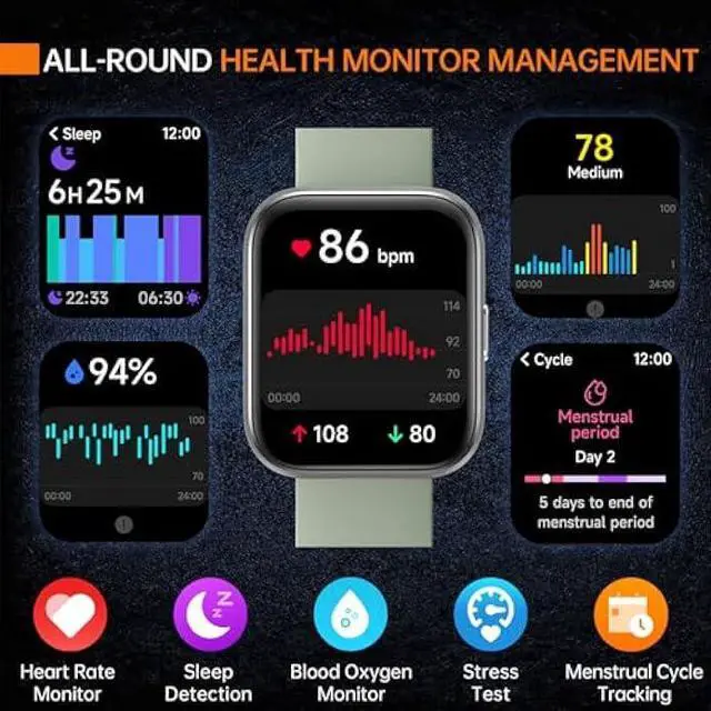 Alt view image 4 of 5 - aeac Smart Watch Fitness Watch for Men Women, Alexa Built-in & Stable Bluetooth Call, 100 Sports, IP68 Waterproof Smartwatches for iOS Android