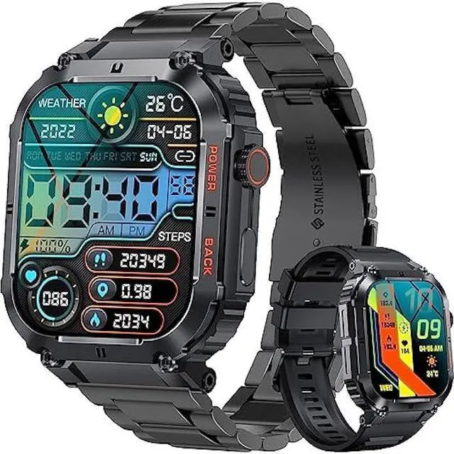 Main image of Military Smart Watches for Men with 1.96'' HD Screen, Bluetooth Call/100+Sports Mode, Fitness Smart Watches for Android iOS