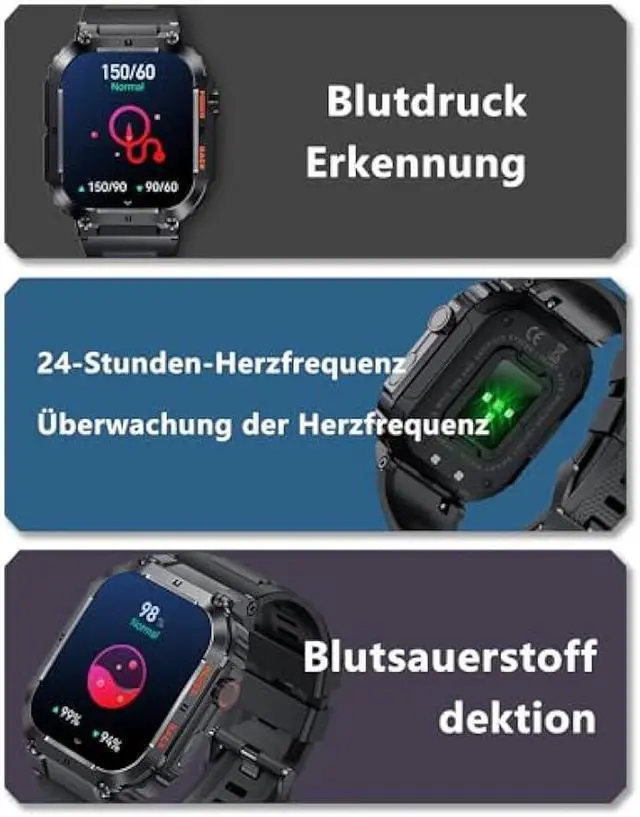 Alt view image 3 of 5 - Military Smart Watches for Men with 1.96'' HD Screen, Bluetooth Call/100+Sports Mode, Fitness Smart Watches for Android iOS