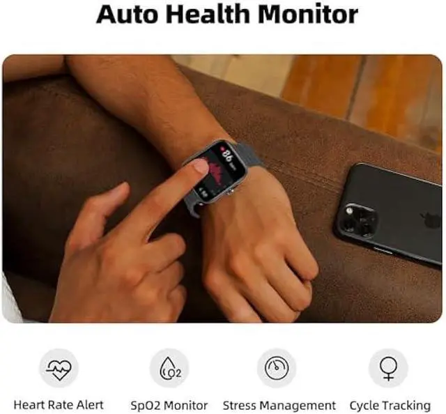 Alt view image 4 of 5 - Smart Watch for Women Men, Answer/Make Call, Alexa Built-in, 1.8 Fitness Tracker with 100 Sport Modes, Heart Rate, Blood Oxygen, Sleep Monitor, Fit for Android and iPhone, IP68 Waterproof