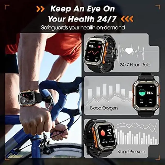 Alt view image 4 of 5 - Military Smart Watch for Men with Blood Pressure (Answer/Make Call), Rugged Tactical Smartwatch for Android and iPhone, 10 ATM Waterproof Outdoor Sports Fitness Tracker with Heart Rate, Sleep Monitor