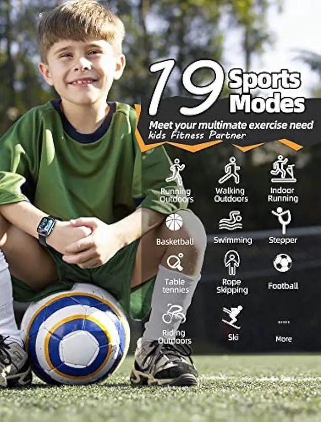 Alt view image 3 of 5 - Kids Smart Watch for Girls,IP68 Waterproof Kids Fitness Tracker Watch with 1.5 Inch DIY Face,Heart Rate Sleep Monitor,19 Sport Modes,Calories Counter,Alarm Clock,Great Gifts for Children 6+ (Black)