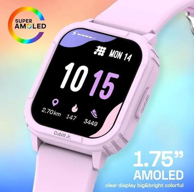Alt view image 5 of 6 - Cubitt Jr. Smartwatch Fitness Tracker for Kids and Teens with Games, Step Counter, Sleep Monitor, Heart Rate Monitor, Calculator, Activity Tracking, 1.75 AMOLED Touchscreen, Waterproof  Dusty Lilac