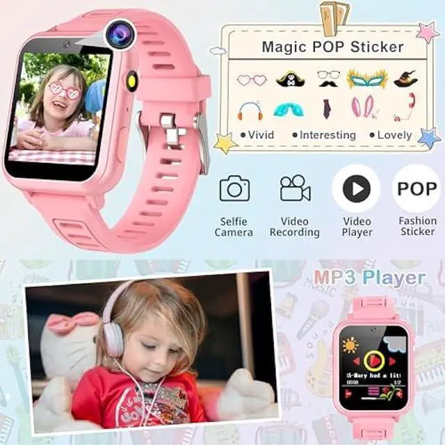 Alt view image 5 of 5 - Kids Smart Watches Girls Age 3-12 Kids Watches with 24 Games Touch Screen Music Player Camera Alarm Clock Calculator Flashlight 12/24 hr Educational Toys Birthday Gifts for Girls Ages 6 7 8 9 10