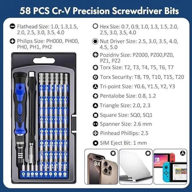 Alt view image 2 of 5 - XOOL 62 in 1 Precision Screwdriver Kit, Electronics Repair Tool Kit, Magnetic Driver Kit with Flexible Shaft, Extension Rod for Mobile Phone, Smartphone, Game Console, PC, Tablet
