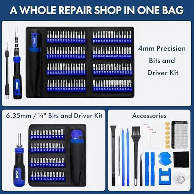Alt view image 2 of 5 - XOOL 200 in 1 Precision Screwdriver Kit, Electronics Repair Tool Magnetic Driver Kit with 164 Bits, Flexible Shaft, Extension Rod for Computer, iPhone, Laptop, PC, PS4, Xbox, Nintendo