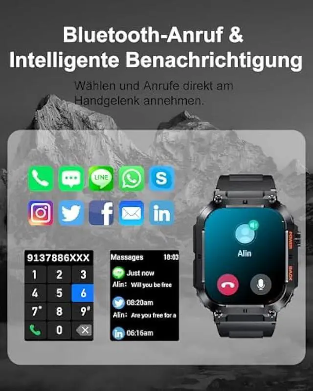 Alt view image 4 of 5 - Military Smart Watches for Men with 1.96'' HD Screen, Bluetooth Call/100+Sports Mode, Fitness Smart Watches for Android iOS