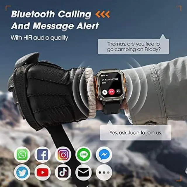 Alt view image 3 of 5 - Military Smart Watch for Men with Blood Pressure (Answer/Make Call), Rugged Tactical Smartwatch for Android and iPhone, 10 ATM Waterproof Outdoor Sports Fitness Tracker with Heart Rate, Sleep Monitor