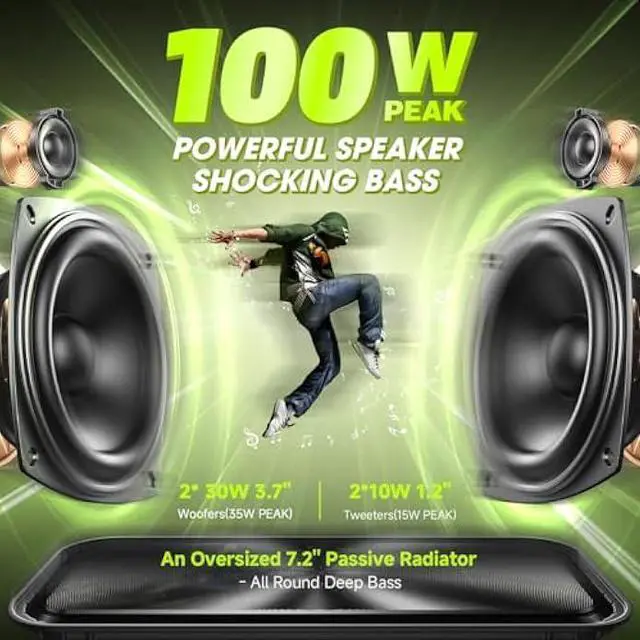 Alt view image 2 of 5 - W-KING Portable Loud Bluetooth Speakers Wireless, 100W Max IPX6 Waterproof Outdoor Bluetooth Speaker Subwoofer, 60W Exlarge Passive Radiator- Deep Bass/40H/EQ/2 Pairing/TF/AUX, Party Big Large Boombox