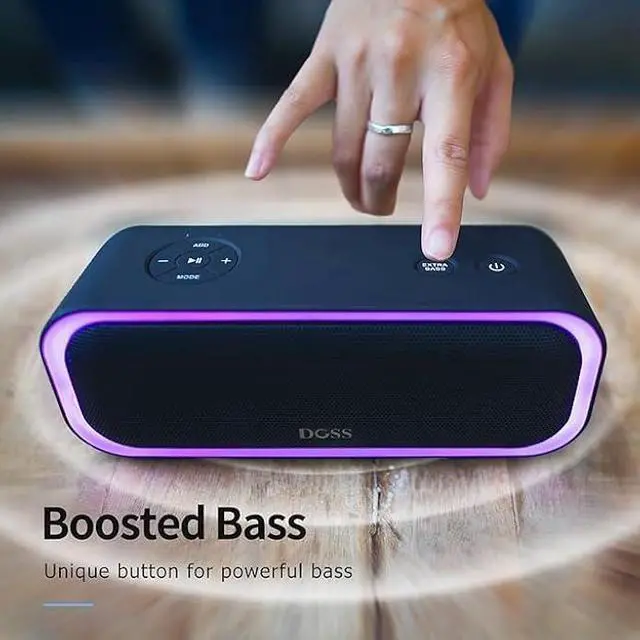 Alt view image 3 of 5 - DOSS SoundBox Pro Bluetooth Speaker with 20W Stereo Sound, Active Extra Bass, 20H Playtime, IPX6 Waterproof, TWS Pairing, Multi-Colors Lights, Portable for Hiking, Camping, Beach, Outdoor, Party-Black