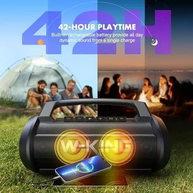 Alt view image 4 of 5 - W-KING Portable Speakers Bluetooth Wireless, 120W Max Loudest Bluetooth Speaker, IPX6 Waterproof Outdoor Speaker with 70W Deep Bass/2*Subwoofer/DSP/EQ/42H/LED/MAC-in/TF/2 Pairing, Large Party Boombox