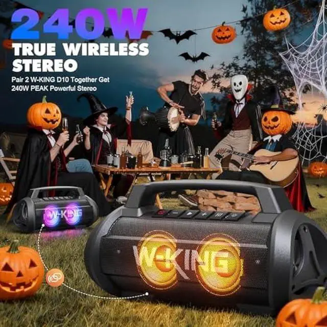 Alt view image 5 of 5 - W-KING Portable Speakers Bluetooth Wireless, 120W Max Loudest Bluetooth Speaker, IPX6 Waterproof Outdoor Speaker with 70W Deep Bass/2*Subwoofer/DSP/EQ/42H/LED/MAC-in/TF/2 Pairing, Large Party Boombox