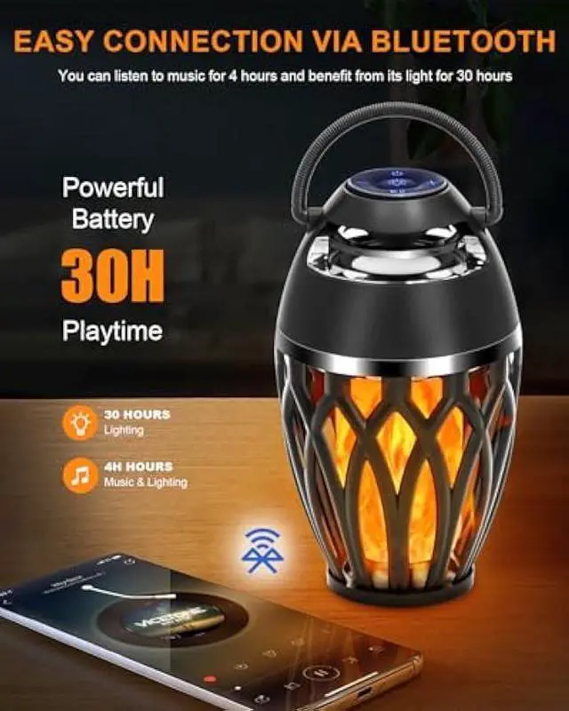 Alt view image 2 of 5 - Vanten 2 Packs Outdoor Bluetooth Speakers, Bluetooth 5.0 Led Flame Speaker, IPX5 Waterproof Flame Torch Atmosphere Speaker, Flame Lamp, Gifts for Men Women, Decorations for Party Garden Patio